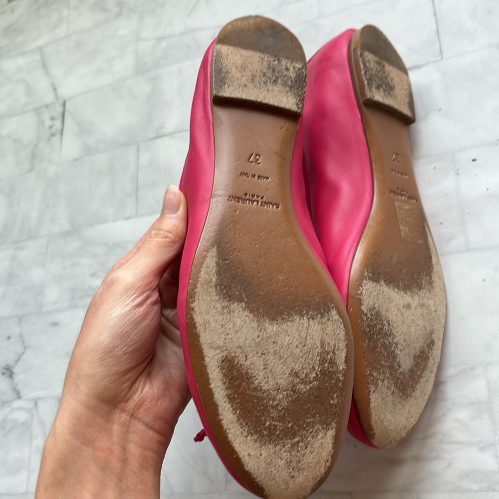 Saint Laurent Raspberry Dance Leather Ballet Flats - Picture 8 of 16